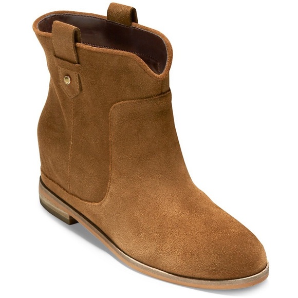 Coke Haan Rayna Suede Wedge Booties GRANDSERIES 7.5 in Earthen Suede - Picture 1 of 15
